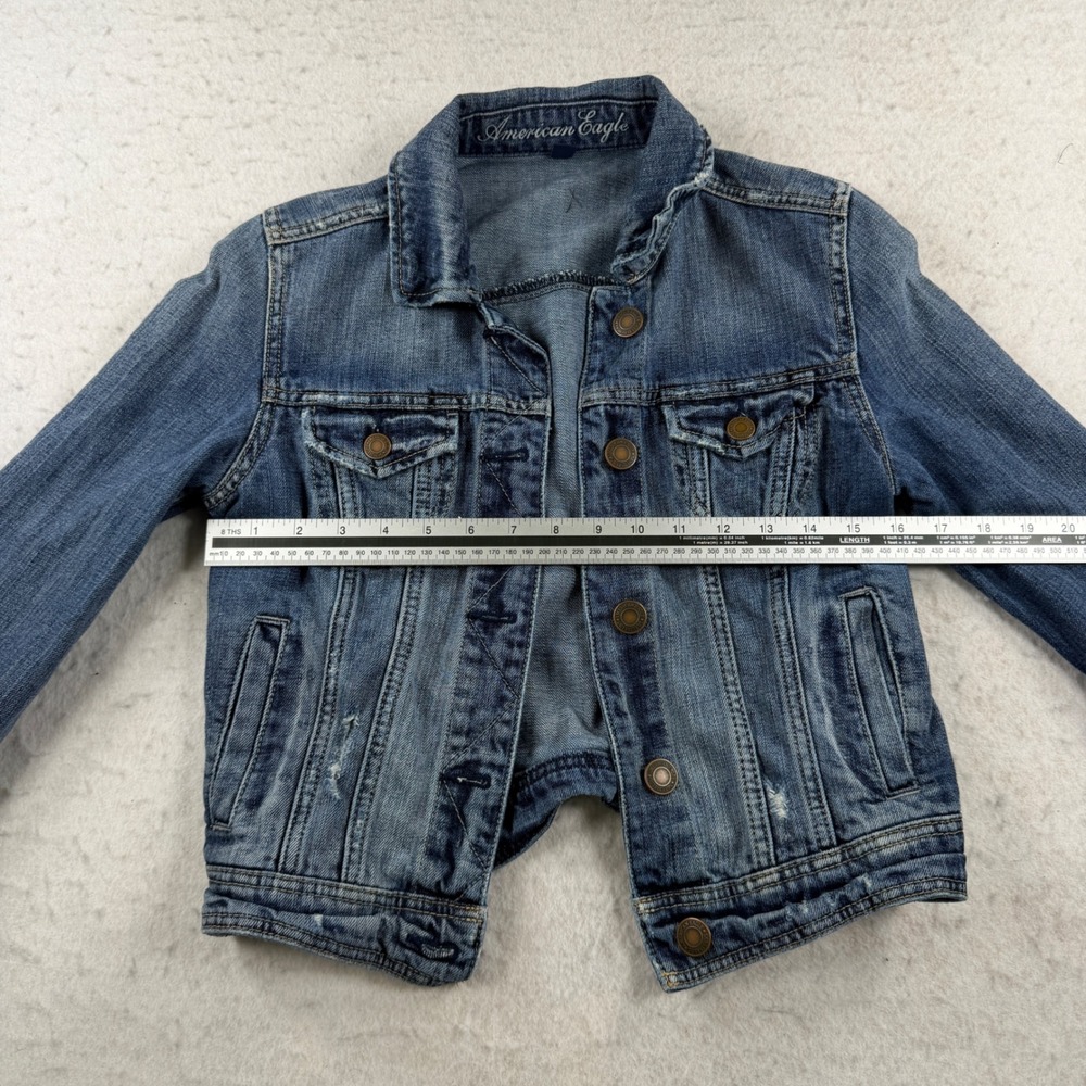 American Eagle Denim Jacket Womens Small Blue Distressed Cotton Trucker RN54485 - Picture 5 of 7